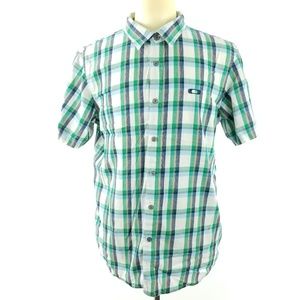 Oakley Men Shirt Blue Green Plaid Button Down